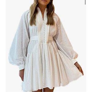 NEW White Eyelet Swing tunic Mini Dress Pockets S